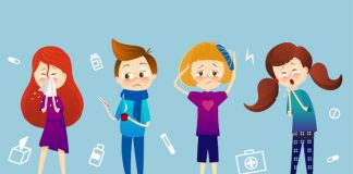 risana ilustracija štiri bolanih otrok