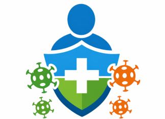 Shematični prikaz zaščite starejših pred okužbami z vlogo cepljenja in imunskega sistema