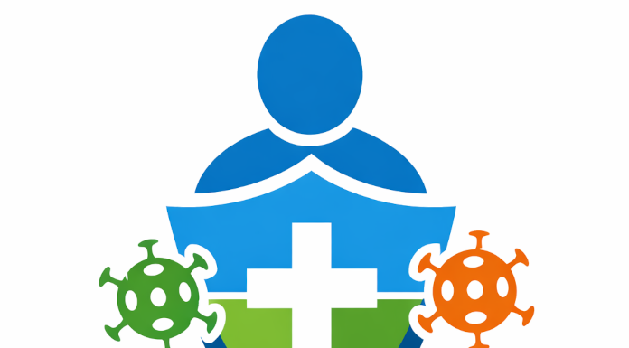 Shematični prikaz zaščite starejših pred okužbami z vlogo cepljenja in imunskega sistema