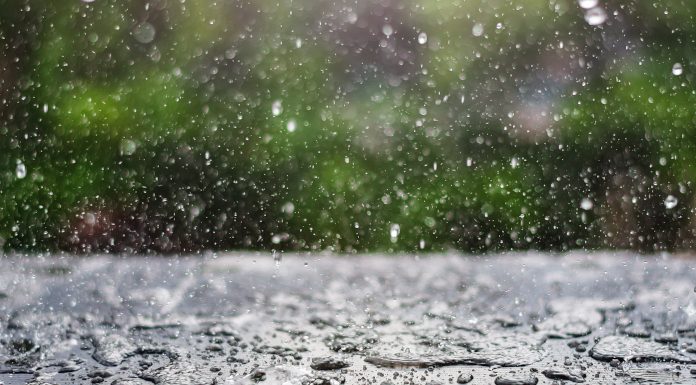 Dežne kaplje kot simbol izpiranja kemikalij iz atmosfere na zemeljsko površje