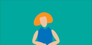 Ilustracija ženske, ki zaradi nuje po uriniranju stiska noge, kot ponazoritev simptomov PASM.