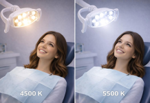 Zobozdravstveni reflektor z različno barvno temperaturo svetlobe 4500 K in 5500 K